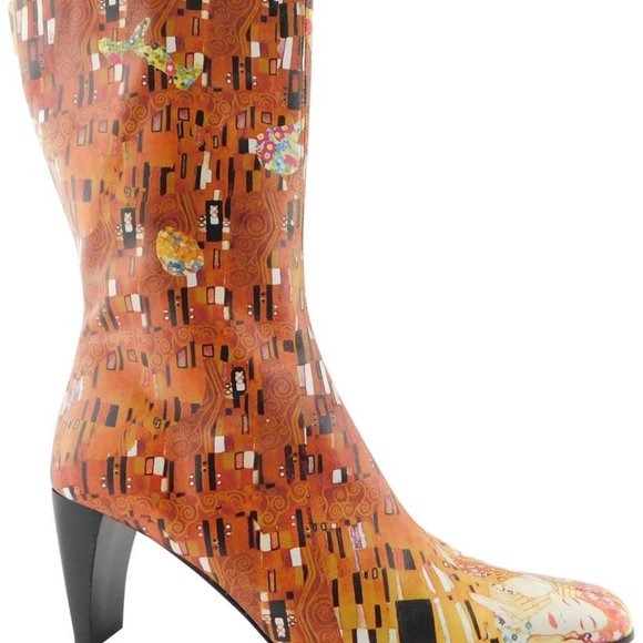 Icon Leather Boots "The Kiss" Art Design High Ankle Booties 9.5 M MADE IN ITALY - Picture 2 of 4